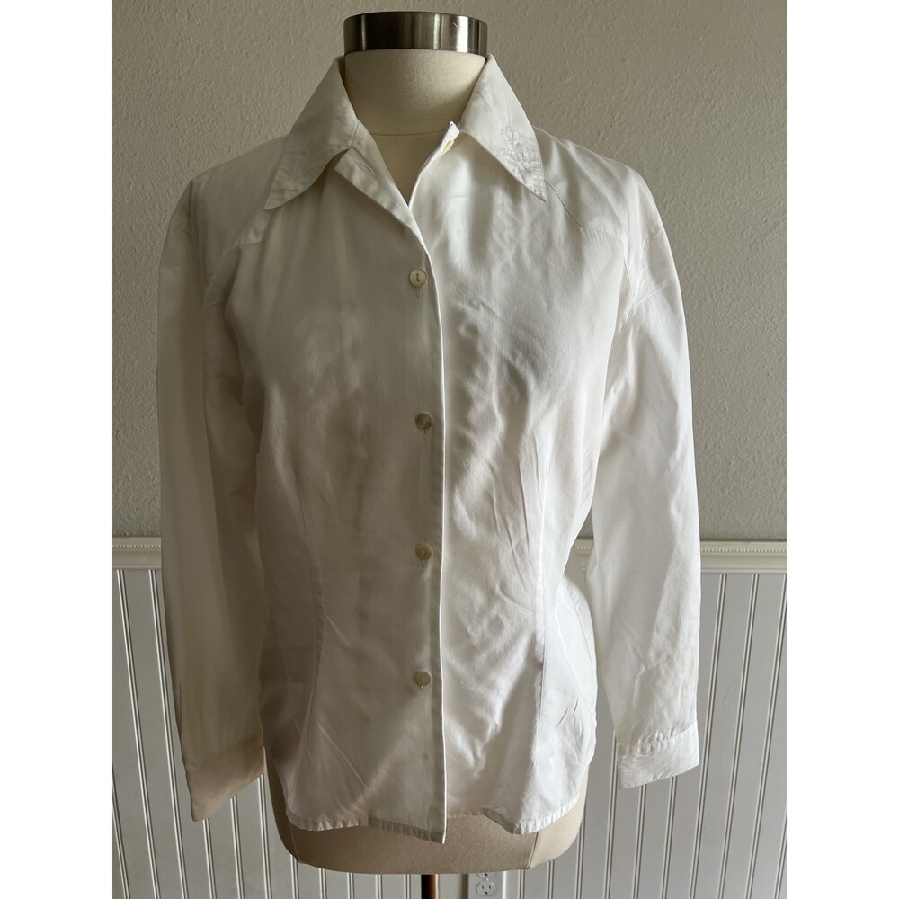 Vtg Robert Comstock Oeste Western Collared Button Up Blouse Cotton Embroidered L